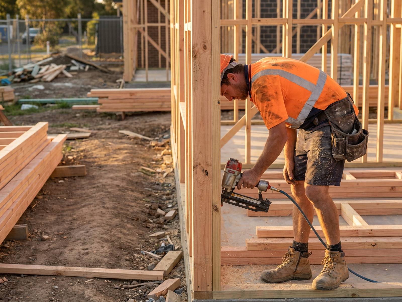 Carpenter fixing out a frame on a Sydney site