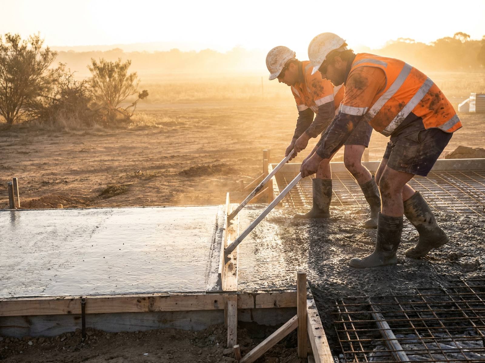 Concreter screeding a fresh slab pour