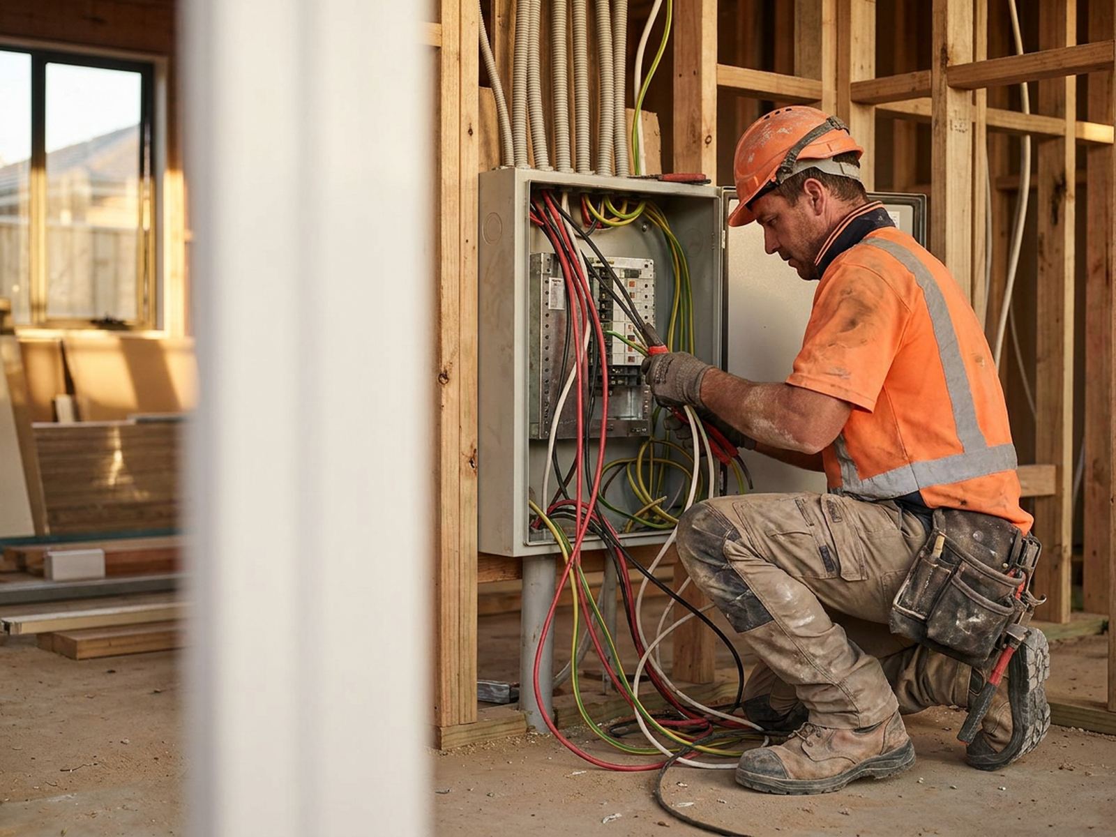 Electrician wiring a switchboard