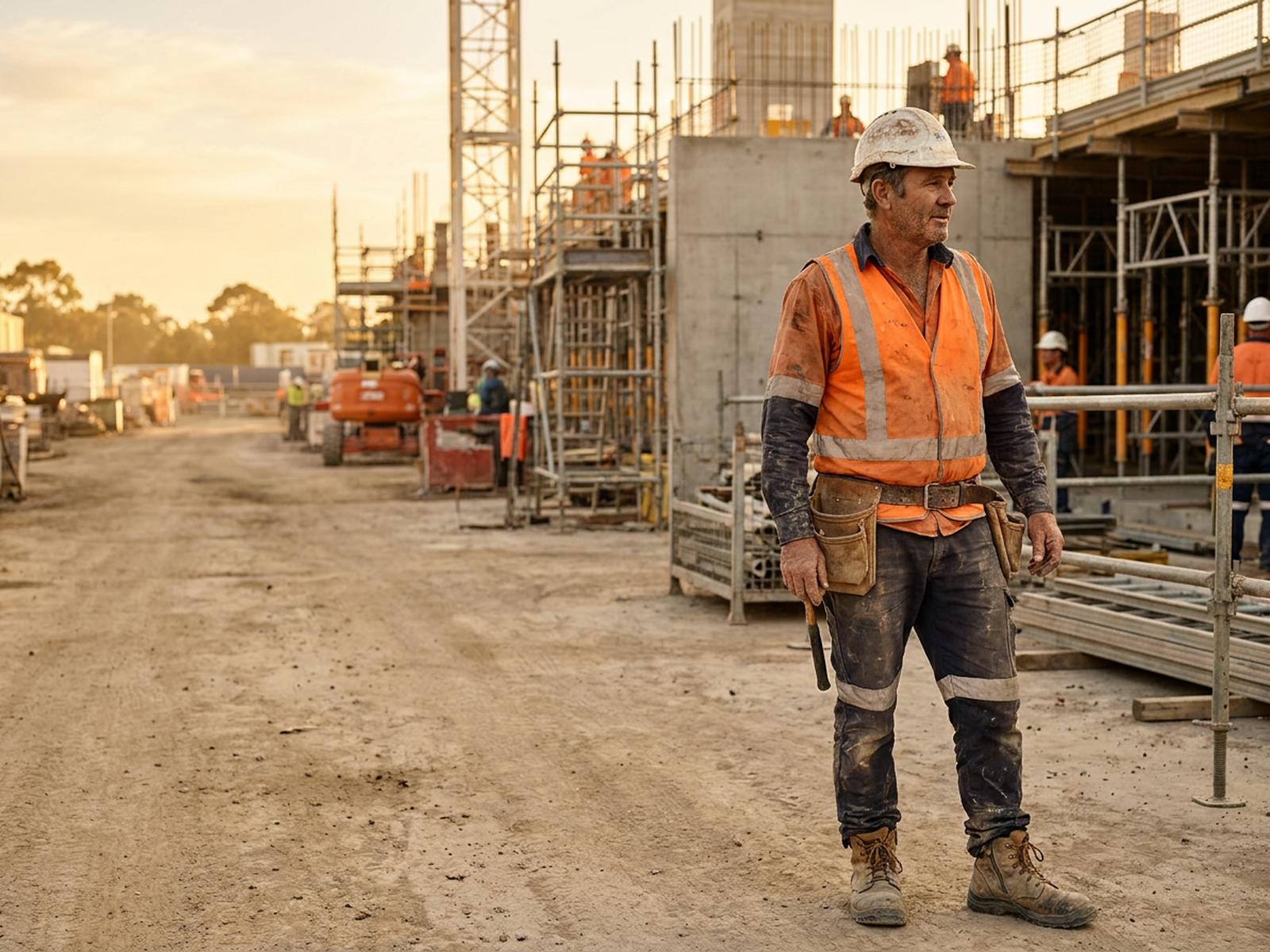 Labourer carrying materials across a job site