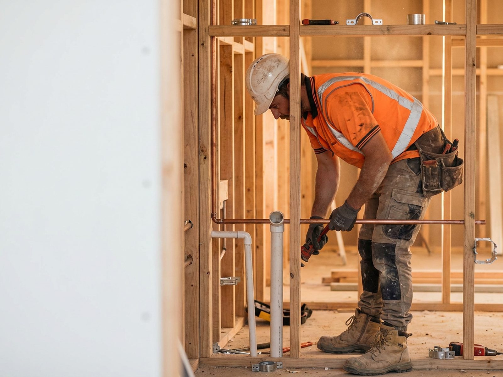 Plumber working on a rough-in